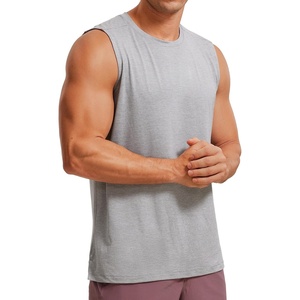 CRZ YOGA Men’s Workout Sleeveless Shirt Quick Dry Stretchy Swim T-Shirts Athletic Gym Running Beach Tank Top(Silver Mist)