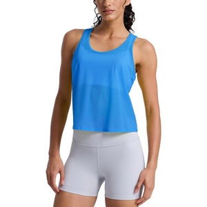CRZ YOGA Mesh Workout Tank Tops for Women – Athletic Sheer Scoop Neck Cover Up Breathable Summer Sleeveless Shirts(Poolside Blue)