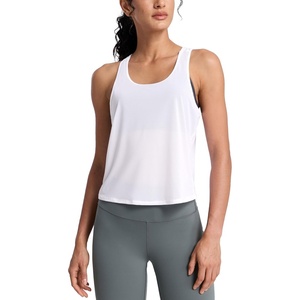 CRZ YOGA Mesh Workout Tank Tops for Women – Athletic Sheer Scoop Neck Cover Up Breathable Summer Sleeveless Shirts(White)