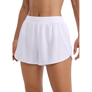 CRZ YOGA Mid Rise Half Split Athletic Shorts for Women 2.5″- Dolphin Quick Dry for Gym Running Workout Track(White)