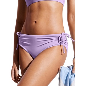 CRZ YOGA Mid Waisted Ruched Bikini Bottoms for Women – Full Coverage Bathing Swimsuit Adjustable Side Tie Swim Briefs(Elfin Purple)