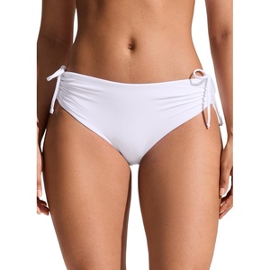 CRZ YOGA Mid Waisted Ruched Bikini Bottoms for Women – Full Coverage Bathing Swimsuit Adjustable Side Tie Swim Briefs(White)