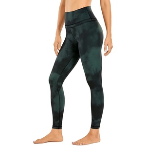 CRZ YOGA Naked Feeling Workout Leggings 25” – High Waist Yoga Training Tight Womens Pants(Emerald Green Tie-dye Flowers)