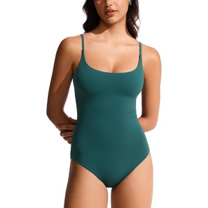 CRZ YOGA Nexfeel Scoop Neck One Piece Swimsuit for Women | Double Lined Non Padded Tummy Control U Back Modest Swim Bathing Suit(Forest Green)