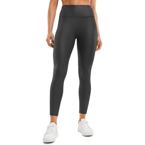 CRZ YOGA No Front Seam Faux Leather Leggings 25” – Butterluxe Matte High Waist Stretch Tights Womens Pleather Pants(Black Foil Pattern)