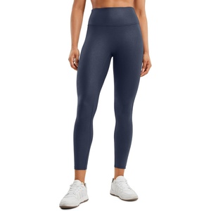 CRZ YOGA No Front Seam Faux Leather Leggings 25” – Butterluxe Matte High Waist Stretch Tights Womens Pleather Pants(Real Navy Foil Pattern)