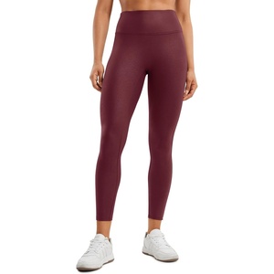 CRZ YOGA No Front Seam Faux Leather Leggings 25” – Butterluxe Matte High Waist Stretch Tights Womens Pleather Pants(Red Merlot Foil Pattern)