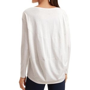 CRZ YOGA Pima Cotton Boat Neck Long Sleeve Shirts for Women – Workout Athletic Yoga Casual Tops Loose Fit Fall T-Shirts(Ice Grey/White)
