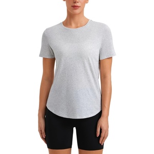 CRZ YOGA Pima Cotton Crewneck T-Shirts for Women – Workout Casual Yoga Athletic Short Sleeve Shirts Soft Crewneck Hip Tops(Light Grey Heather)