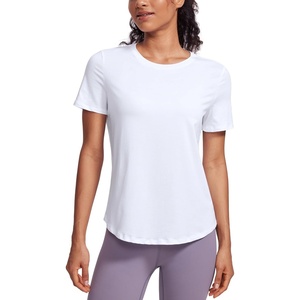 CRZ YOGA Pima Cotton Crewneck T-Shirts for Women – Workout Casual Yoga Athletic Short Sleeve Shirts Soft Crewneck Hip Tops(White)