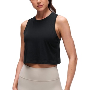 CRZ YOGA Pima Cotton Crop Crewneck Tank Tops for Women – Workout Sport Athletic Casual Yoga Soft Comfort Sleeveless Shirt(Black)