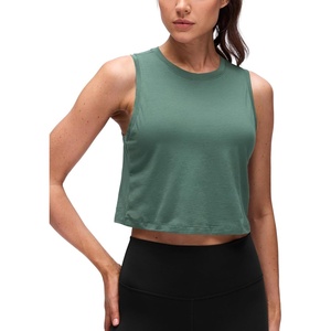 CRZ YOGA Pima Cotton Crop Crewneck Tank Tops for Women – Workout Sport Athletic Casual Yoga Soft Comfort Sleeveless Shirt(Graphite Green)