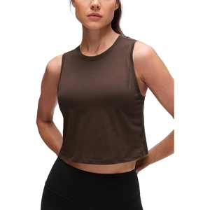 CRZ YOGA Pima Cotton Crop Crewneck Tank Tops for Women – Workout Sport Athletic Casual Yoga Soft Comfort Sleeveless Shirt(Hot Fudge Brown)