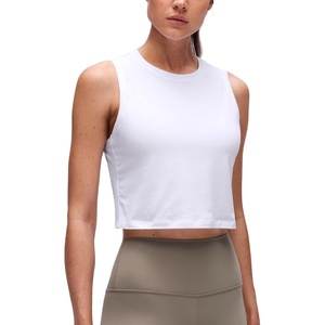 CRZ YOGA Pima Cotton Crop Crewneck Tank Tops for Women – Workout Sport Athletic Casual Yoga Soft Comfort Sleeveless Shirt(White)