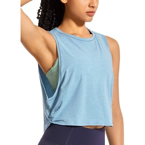 CRZ YOGA Pima Cotton Large Armhole Tank Tops for Women – Workout Sport Athletic Yoga Running Gym Loose Crop Sleeveless Shirts(Deep Armhole-heathered Neptune Blue)