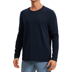 CRZ YOGA Pima Cotton Long Sleee Shirts for Men – Casual Crewneck T-Shirts Breathable Workout Daily Basic Tee Tops(True Navy)