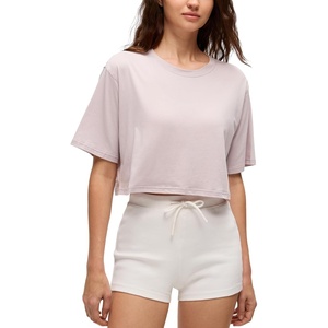 CRZ YOGA Pima Cotton Loose Crop T-Shirts for Women – Workout Yoga Casual Athletic Running Short Sleeve Shirts Crewneck Tops(Smoky Blush)
