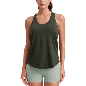 CRZ YOGA Pima Cotton Racerback Tank Tops for Women – Workout Athletic Casual Soft Scoop Neck Sleeveless Shirts(Olive Green)