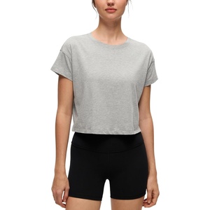 CRZ YOGA Pima Cotton Relaxed Crop T-Shirts for Women – Workout Athletic Gym Casual Short Sleeve Shirts Loose Crewneck Tops(Heathered Medium Grey)