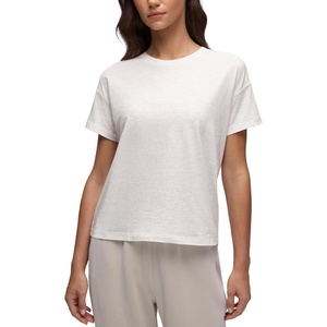 CRZ YOGA Pima Cotton Relaxed T-Shirts for Women – Workout Athletic Gym Casual Short Sleeve Shirts Basic Crewneck Hip Tops(Ice Grey/White)