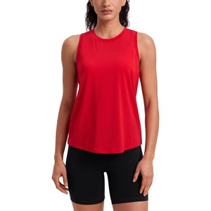 CRZ YOGA Quick Dry Racerback Tank Tops for Women Hip Length – Workout Athletic Running Gym Sleeveless Shirts Crewneck(Aurora Red)