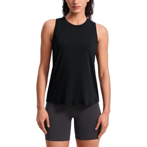 CRZ YOGA Quick Dry Racerback Tank Tops for Women Hip Length – Workout Athletic Running Gym Sleeveless Shirts Crewneck(Black)