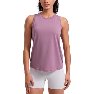 CRZ YOGA Quick Dry Racerback Tank Tops for Women Hip Length – Workout Athletic Running Gym Sleeveless Shirts Crewneck(Light Lavender)