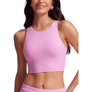 CRZ YOGA Racerback Bikini Tops for Women – Padded High Neck Modest Swim Sports Bathing Bra(Vita Pink)
