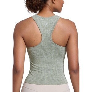 CRZ YOGA Seamless Ribbed High Neck Tank Top for Women – Sleeveless Crop Yoga Workout Shirt with Built in Bra(Dark Green)