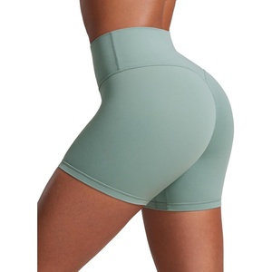 CRZ YOGA Secretsculpt Butterlift Biker Shorts 4″ – No Front Seam High Waisted Womens Workout Gym Booty Scrunch Butt(Crater Green)