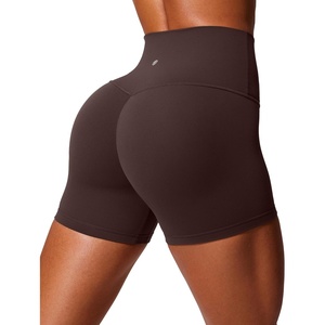 CRZ YOGA Secretsculpt Butterlift Biker Shorts 4″ – No Front Seam High Waisted Womens Workout Gym Booty Scrunch Butt(Hot Fudge Brown)