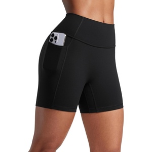 CRZ YOGA Secretsculpt Butterlift Biker Shorts Pockets 5” – No Front Seam Womens High Waist Workout Booty Scrunch Butt(Black)