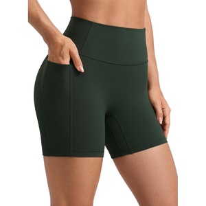 CRZ YOGA Secretsculpt Butterlift Biker Shorts Pockets 5” – No Front Seam Womens High Waist Workout Booty Scrunch Butt(Legend Green)