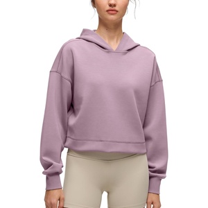 CRZ YOGA SoftAura Cropped Hoodies for Women – Long Sleeve Pullover Basic Workout Casual Hooded Sweatshirts(Light Lavender)