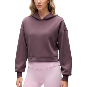CRZ YOGA SoftAura Cropped Hoodies for Women – Long Sleeve Pullover Basic Workout Casual Hooded Sweatshirts(Light Ripe Plum)
