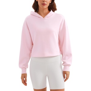 CRZ YOGA SoftAura Cropped Hoodies for Women – Long Sleeve Pullover Basic Workout Casual Hooded Sweatshirts(Strawberry Pink)