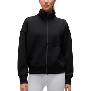 CRZ YOGA SoftAura Full Zip Sweatshirt for Women – Workout Casual Zipper Funnel Neck Sweat Shirts Jackets with Pockets(Black)