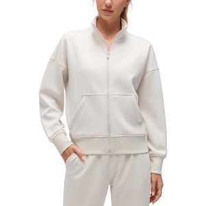 CRZ YOGA SoftAura Full Zip Sweatshirt for Women – Workout Casual Zipper Funnel Neck Sweat Shirts Jackets with Pockets(Milky White (Bone))