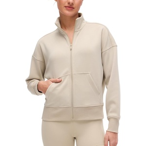 CRZ YOGA SoftAura Full Zip Sweatshirt for Women – Workout Casual Zipper Funnel Neck Sweat Shirts Jackets with Pockets(Mojave Tan)