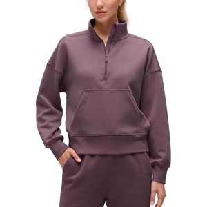 CRZ YOGA SoftAura Half Zip Sweatshirt for Women – Pullover Workout Casual Funnel Neck Sweat Shirts with Pocket(Light Ripe Plum)