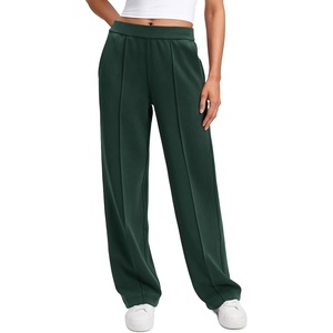 CRZ YOGA SoftAura Pintuck Straight Leg Sweatpants Women 30″ – Modal Casual Lounge Travel Pants with Pockets(Legend Green)