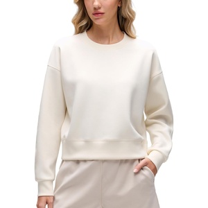CRZ YOGA SoftAura Pullover Sweatshirt for Women – Crewneck Workout Casual Basic Fall Sweat Shirts(White Apricot)