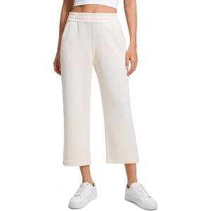 CRZ YOGA SoftAura Straight Leg Cropped Sweatpants Women 24″ – Modal Lounge Travel Casual Pants with Pockets(White Apricot)