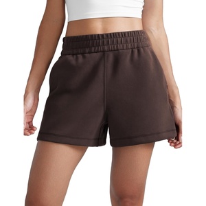 CRZ YOGA SoftAura Sweat Shorts for Women 4″ – High Waisted Modal for Casual Lounge Athletic with Pockets Drawstring(Hot Fudge Brown)