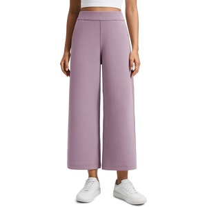 CRZ YOGA SoftAura Wide Leg Cropped Sweatpants Women 25″ – Modal Lounge Travel Casual Capri Pants with Pockets(Light Lavender)