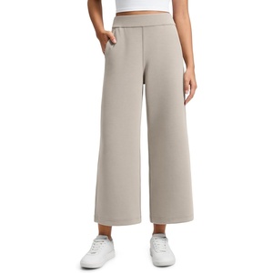 CRZ YOGA SoftAura Wide Leg Cropped Sweatpants Women 25″ – Modal Lounge Travel Casual Capri Pants with Pockets(Stone)