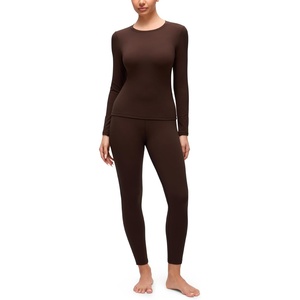 CRZ YOGA Softembrace Fleece Lined Thermal Underwear Set for Women – Soft Casual Base Layer Long Johns Warm Pajamas Top Bottom(Lava Brown)