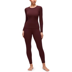 CRZ YOGA Softembrace Fleece Lined Thermal Underwear Set for Women – Soft Casual Base Layer Long Johns Warm Pajamas Top Bottom(Red Merlot)
