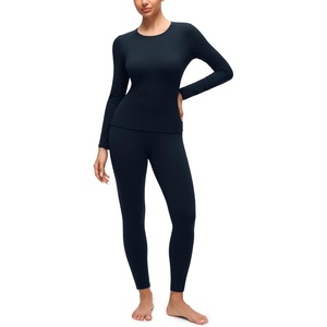 CRZ YOGA Softembrace Fleece Lined Thermal Underwear Set for Women – Soft Casual Base Layer Long Johns Warm Pajamas Top Bottom(True Navy)