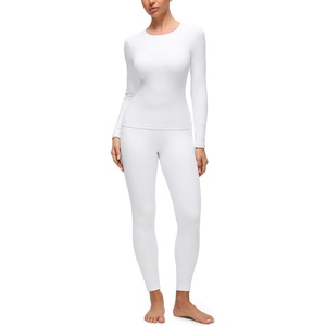 CRZ YOGA Softembrace Fleece Lined Thermal Underwear Set for Women – Soft Casual Base Layer Long Johns Warm Pajamas Top Bottom(White)